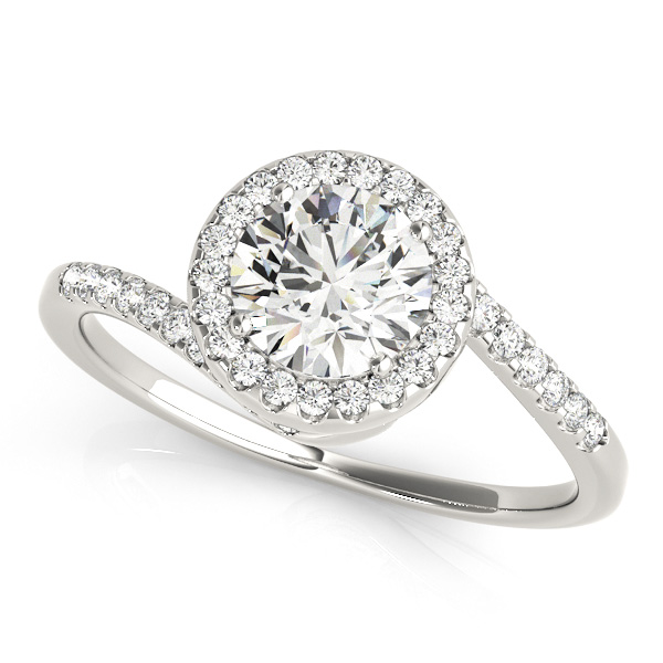 Lovely Halo Diamond Engagement Ring Modern Curved Bypass
