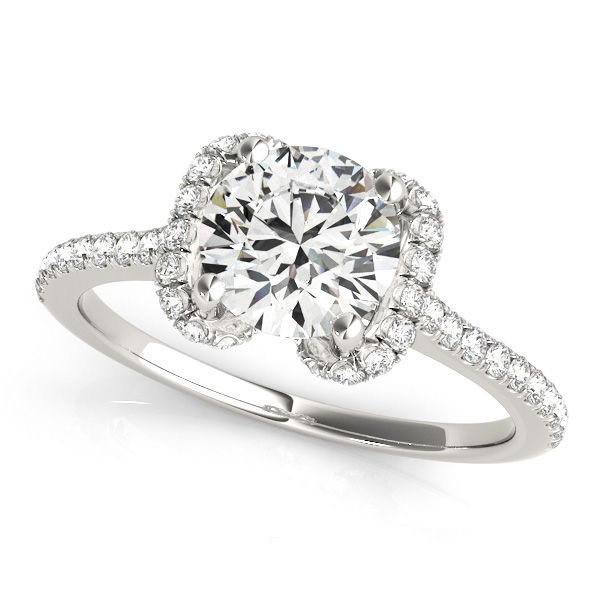 Unique Heart Semi Bezel Round Halo Diamond Engagement Ring
