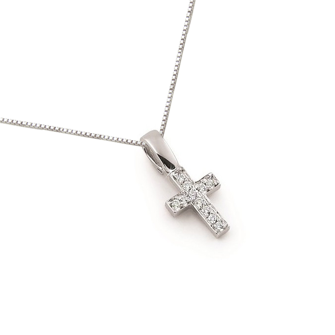 Italian Roman Cross Pendant Necklace with Diamonds