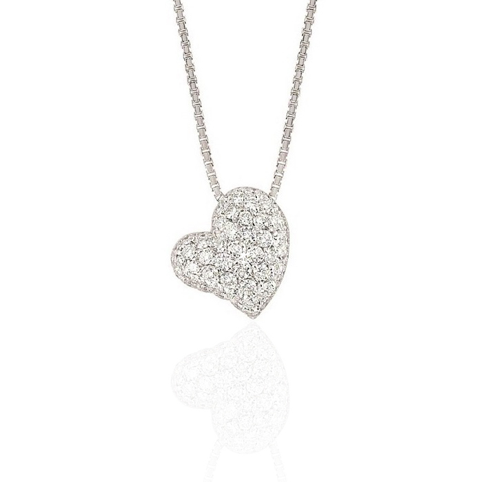 Fine Tilted Pave Diamond Heart Pendant Necklace 0.71CT