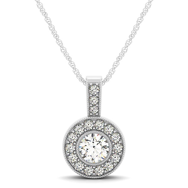 G-H Round Diamond Vintage Halo Drop Necklace