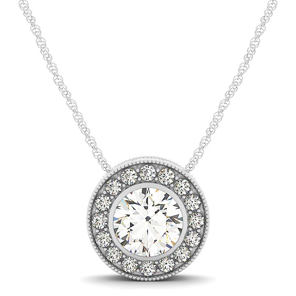 Circle Halo with Round Bezel Diamond Pendant Necklace