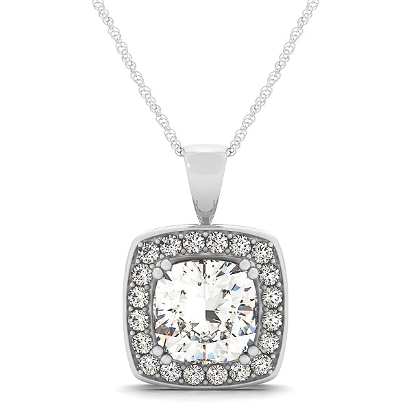 Attractive G-H Cushion Diamond Halo Necklace