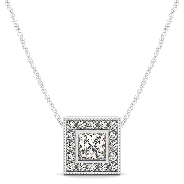 Vintage Square Diamond Halo Necklace