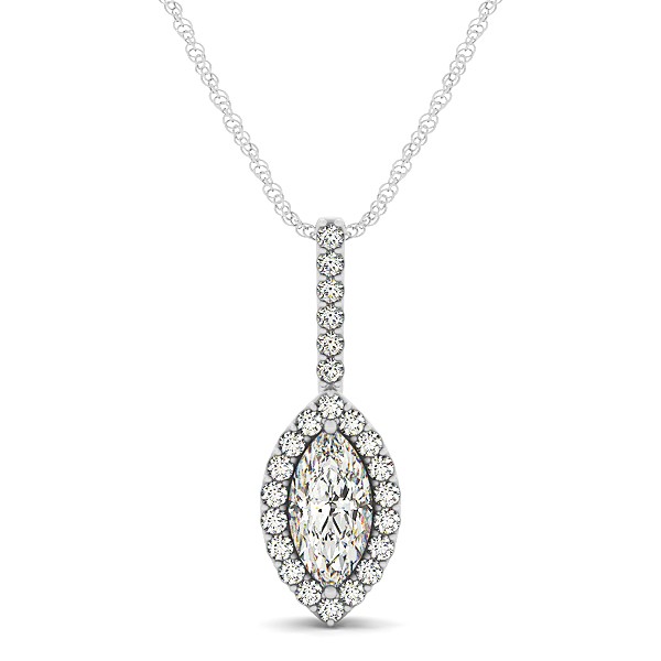 Fashionable Marquise Teardrop Diamond Necklace in White Gold