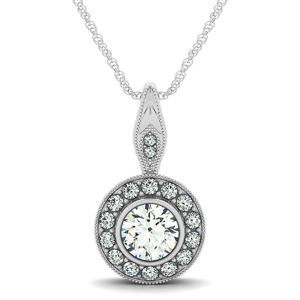 Vintage Diamond Necklace with Round Halo Circle Pendant