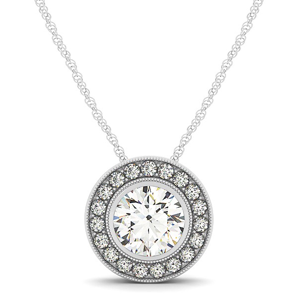 Classy Circle Halo Necklace with Round Diamond Pendant