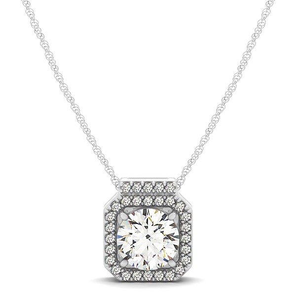 Square Halo Necklace with Round Cut Diamond Pendant