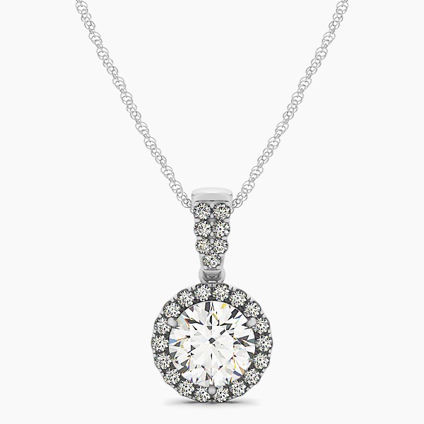 Gorgeous Drop Halo Necklace Round Cut Diamond VS1