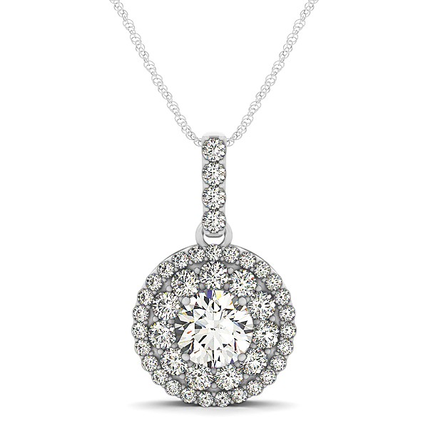 Circle Diamond Pendant Necklace with Twin Halo