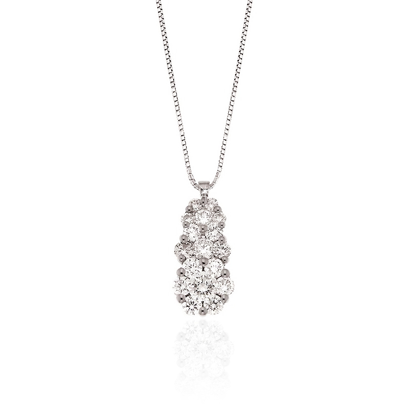 Luxury Graduated 3 Diamond Drop Pendant Necklace with Halo Design