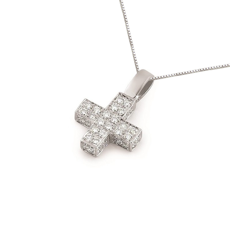 Classic Square Cross Necklace with 3/4CT Diamond Pave