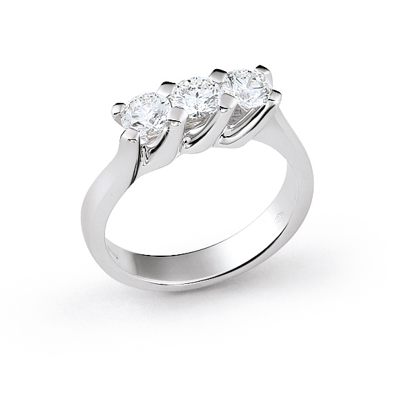 Exquisite 3-Stone Italian Ring 0.45 Ct Diamond 18K White Gold