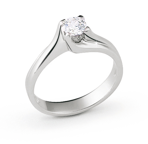 Luxury Curved Solitaire Italian Ring 0.2 Ct Diamond 18K White Gold