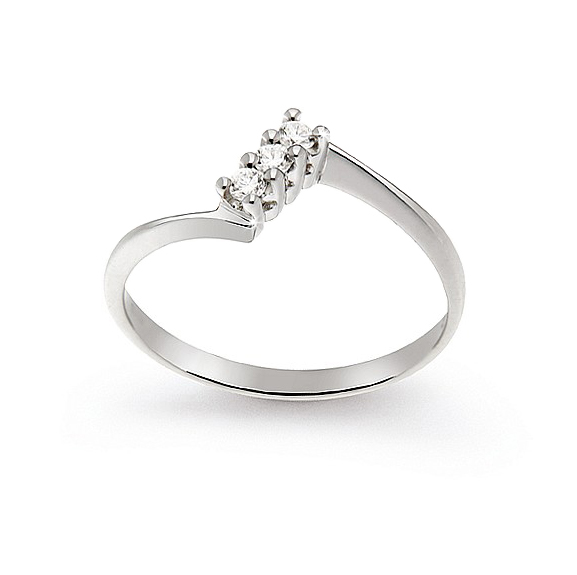 Charming Italian Ring W Curved Trilogy Design 0.1 Ct Diamond 18K White Gold