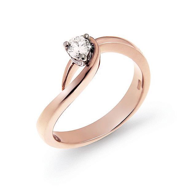 Curved Solitaire Italian Ring 0.17 Ct Diamond 18K White And Rose Gold