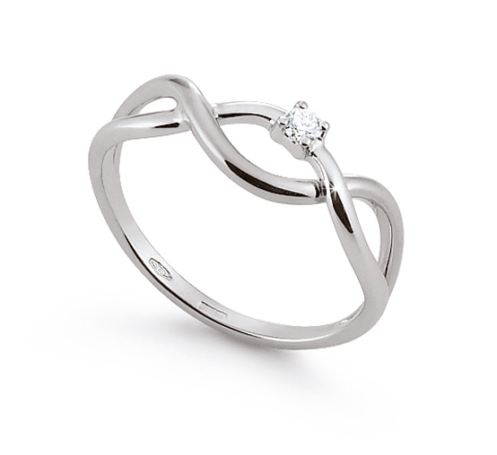 Solitaire Infinity Italian Ring 0.03 Ct Diamond 18K White Gold