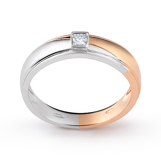 Solitaire Italian Band Ring 0.05 Ct Diamond 18K White, Rose Gold