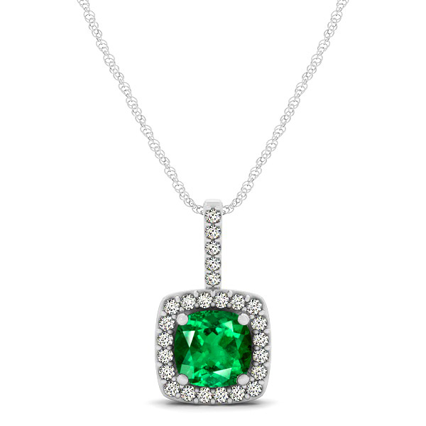 Cushion Emerald Square Halo Necklace