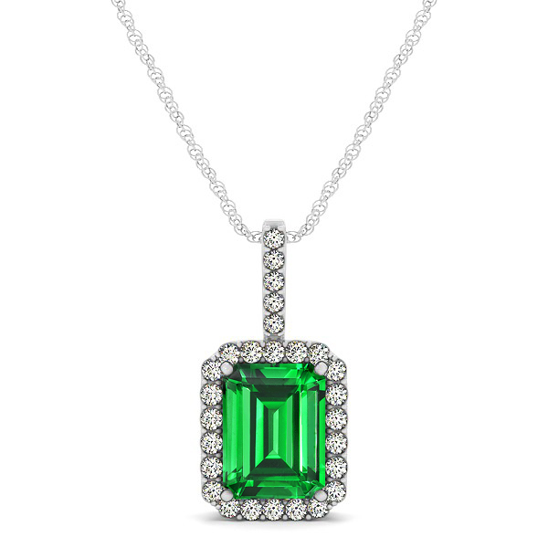 Halo Emerald Cut Emerald Necklace Classic Design