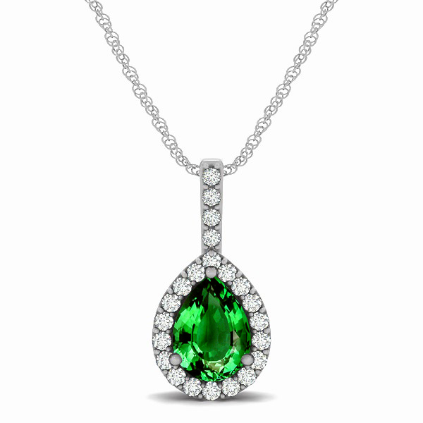 Exclusive Pear Halo Emerald Pendant Necklace