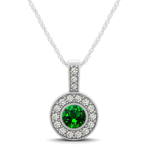 Dark Green AAA Round Emerald Vintage Halo Drop Necklace