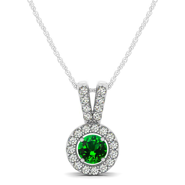 Avant-Garde Round Halo Emerald Necklace