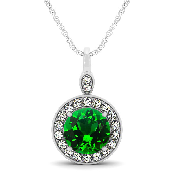 Halo Drop Round Cut Emerald Necklace