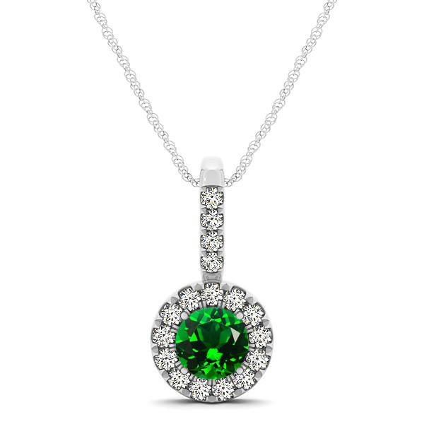 Round Cut Emerald Halo Pendant & Necklace