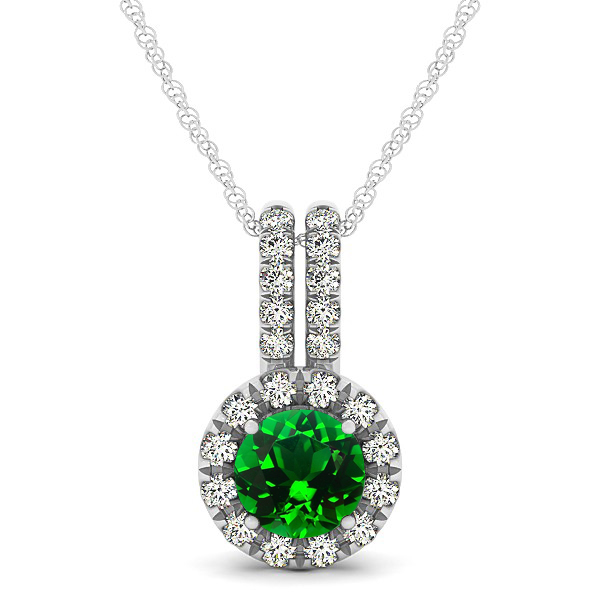 Luxury Halo Drop Necklace with Round Cut Emerald Gemstone