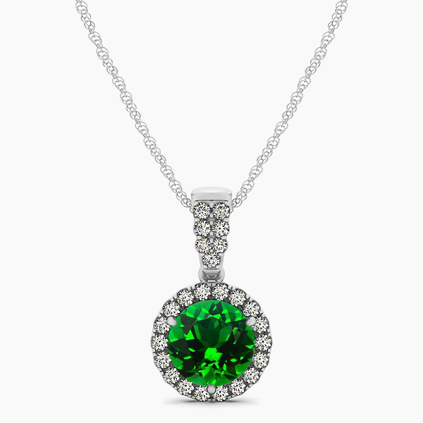 Gorgeous Drop Halo Necklace Round Cut Emerald VS1