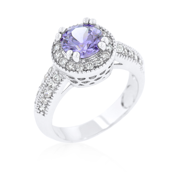 Engagement Ring Halo Setting Lavender Purple CZ