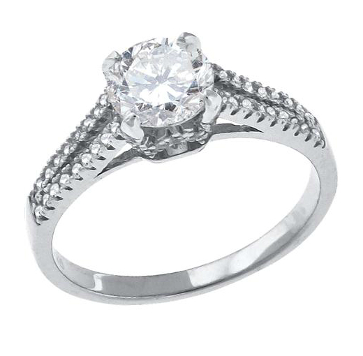 Split Shank Engagement Ring with 4 CT Cubic Zirconia In Sterling Silver