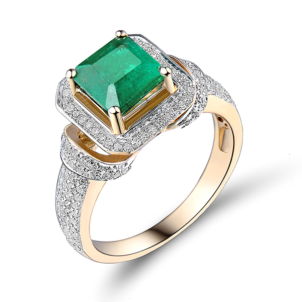 Vintage Princess 1.89 CT Diamond & Emerald Engagement Ring 14K Yellow Gold