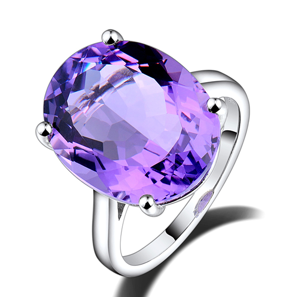 Vintage Solitaire 9.99 CT Oval Purple Amethyst Engagement Ring 18K White Gold