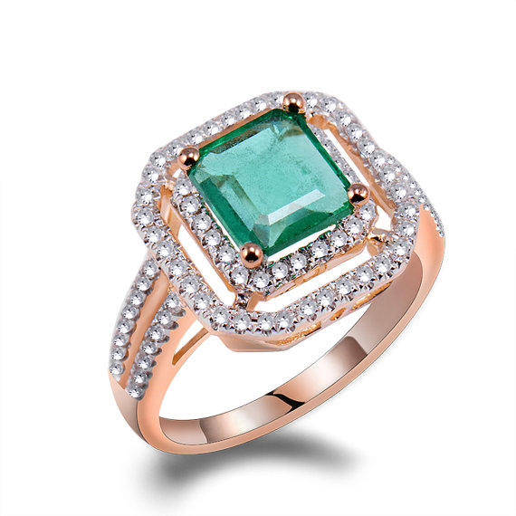 Exclusive 2.55 CT Princess Emerald & Diamond Pave Rose Gold Engagement Ring
