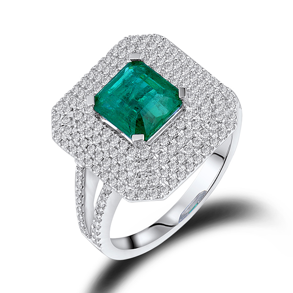 1.55 CT Princess Emerald Engagement Ring 0.92CT Diamond Pave