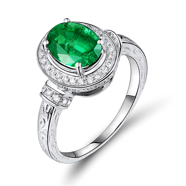 Vintage Halo 4.66 CT Diamond & Emerald Engagement Ring in White Gold