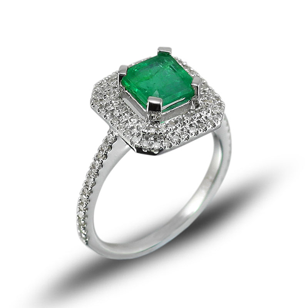 Princess Cut 1.28 CT Emerald Engagement Ring with 0.45 CT Pave Diamonds