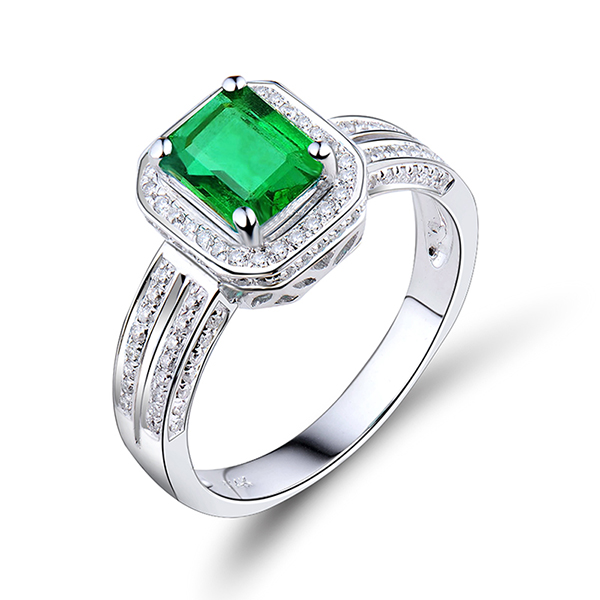 1.48 CT Exquisite Split Shank Emerald Cut Emerald Engagement Ring