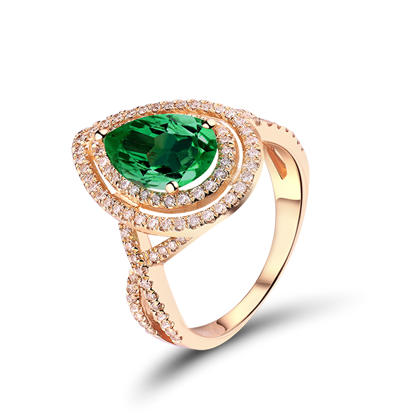 Fancy 2.02 CT Pear Cut Emerald & Diamond Engagement Ring in Yellow Gold