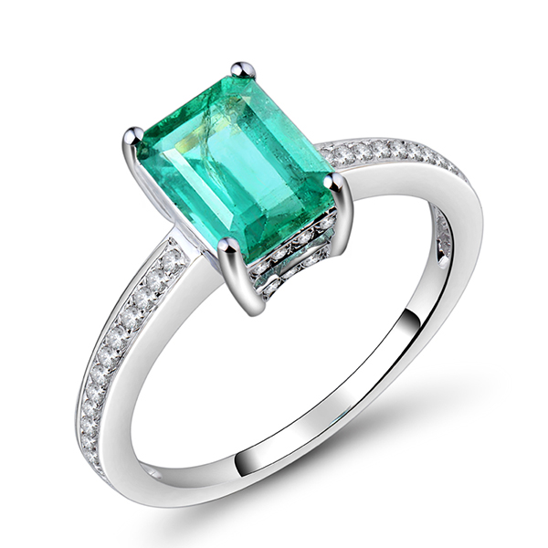Classic 1.89 CT Emerald & Diamond Engagement Ring 14K White Gold