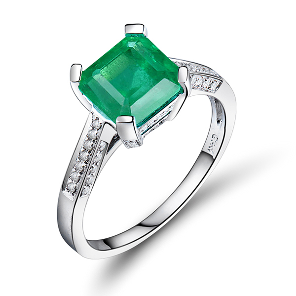 Stunning 1.70 CT Princess Emerald & Diamond Engagement Ring