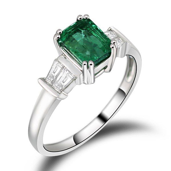 Solitaire 1.26 CT Emerald Engagement Ring 18kt White Gold Diamonds