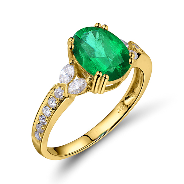 1.98 CT Oval Natural Emerald Engagement Ring with 0.50CT Diamond Side Stones