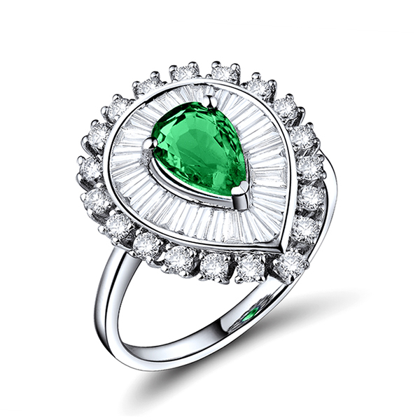 Fancy 2.13 CT Pear Cut Emerald Engagement Ring & Diamond Pave