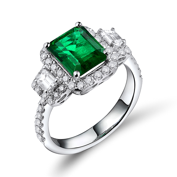 Fancy 18K Gold Natural 2.70 CT Diamond & Emerald Engagement Ring