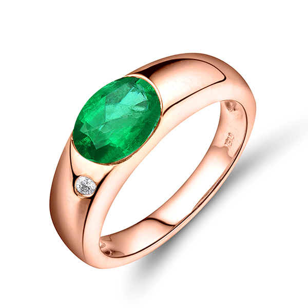 1.20 CT Oval Cut Emerald Unique Engagement Ring 18K Rose Gold