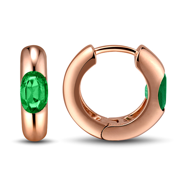 1.02 Carat Oval Cut Emerald Unique Hoop Earrings 18K Rose Gold
