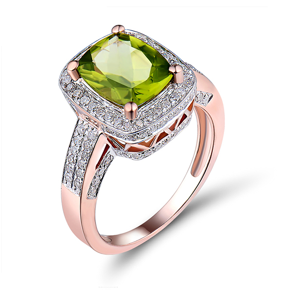 3.91 CT 14KT Rose Gold Diamond Peridot Gemstone Ring